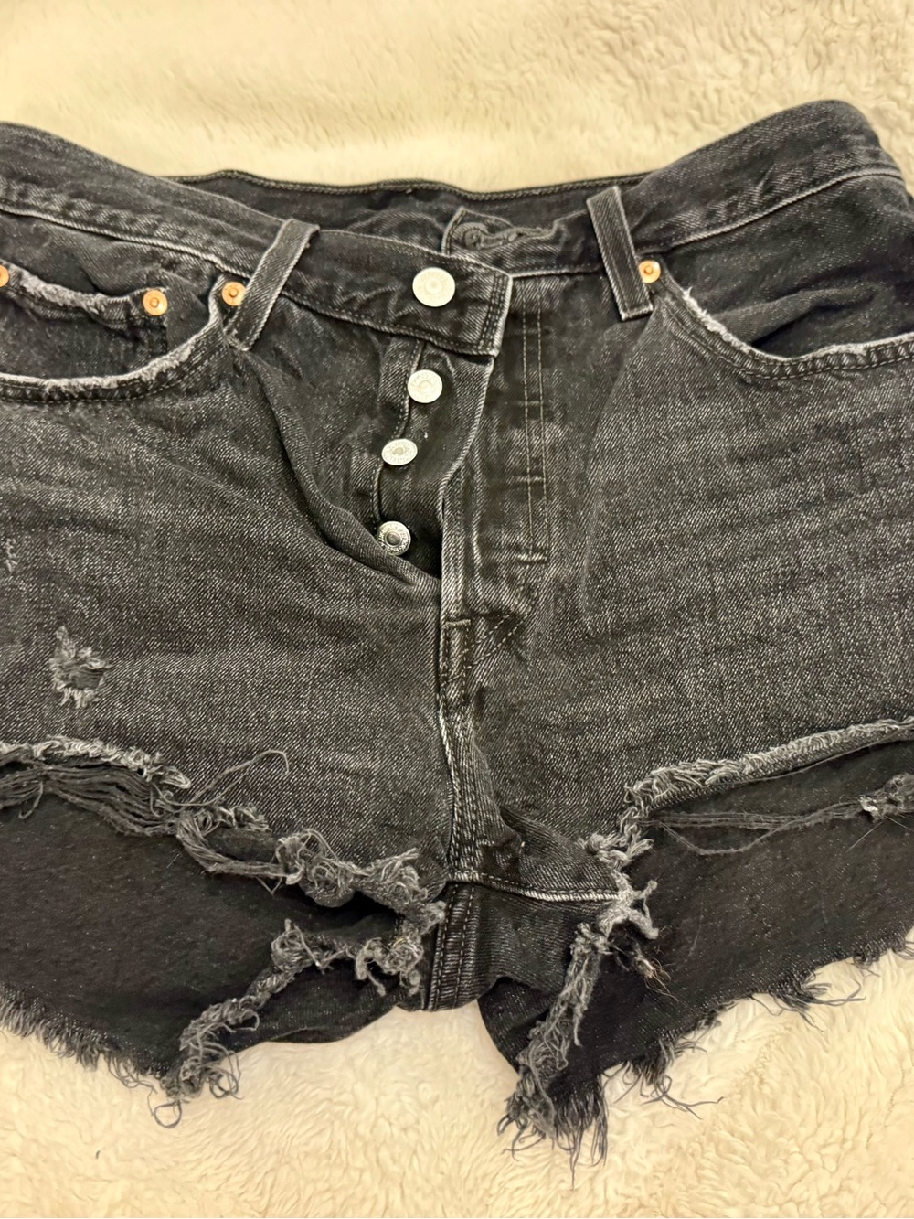 Levi Women's Distressed High-Waist Black Denim Shorts